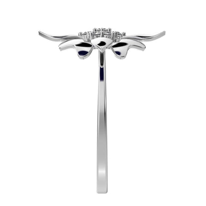 0.105 ct Round Cut Simulated Clear Diamond dainty Minimalist cluster heart floral halo petal 14K / 18K Solid White Gold everyday ring