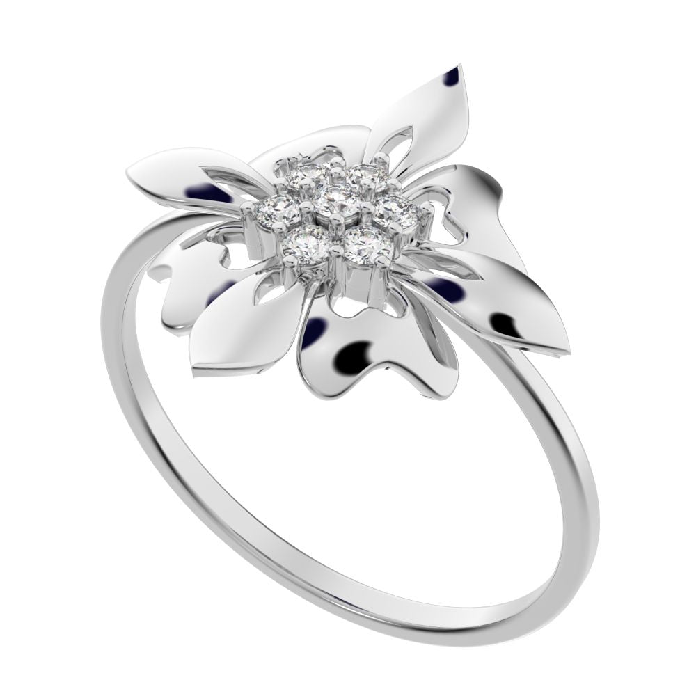 0.105 ct Round Cut Simulated Clear Diamond dainty Minimalist cluster heart floral halo petal 14K / 18K Solid White Gold everyday ring