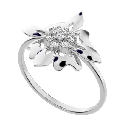 0.105 ct Round Cut Moissanite dainty Minimalist cluster heart floral halo petal 14K / 18K Solid White Gold everyday ring