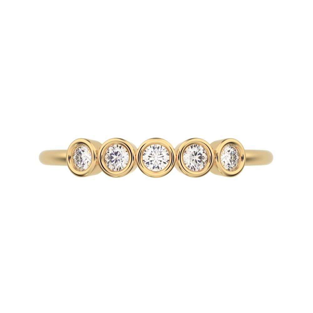 0.15 ct Round Cut Simulated Clear Diamond dainty Stackable Minimalist bezel Half Eternity 14K / 18K Solid Yellow Gold everyday wedding band