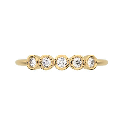 0.15 ct Round Cut Moissanite dainty Stackable Minimalist bezel Half Eternity 14K / 18K Solid Yellow Gold everyday wedding band