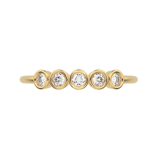 0.15 ct Round Cut Moissanite dainty Stackable Minimalist bezel Half Eternity 14K / 18K Solid Yellow Gold everyday wedding band