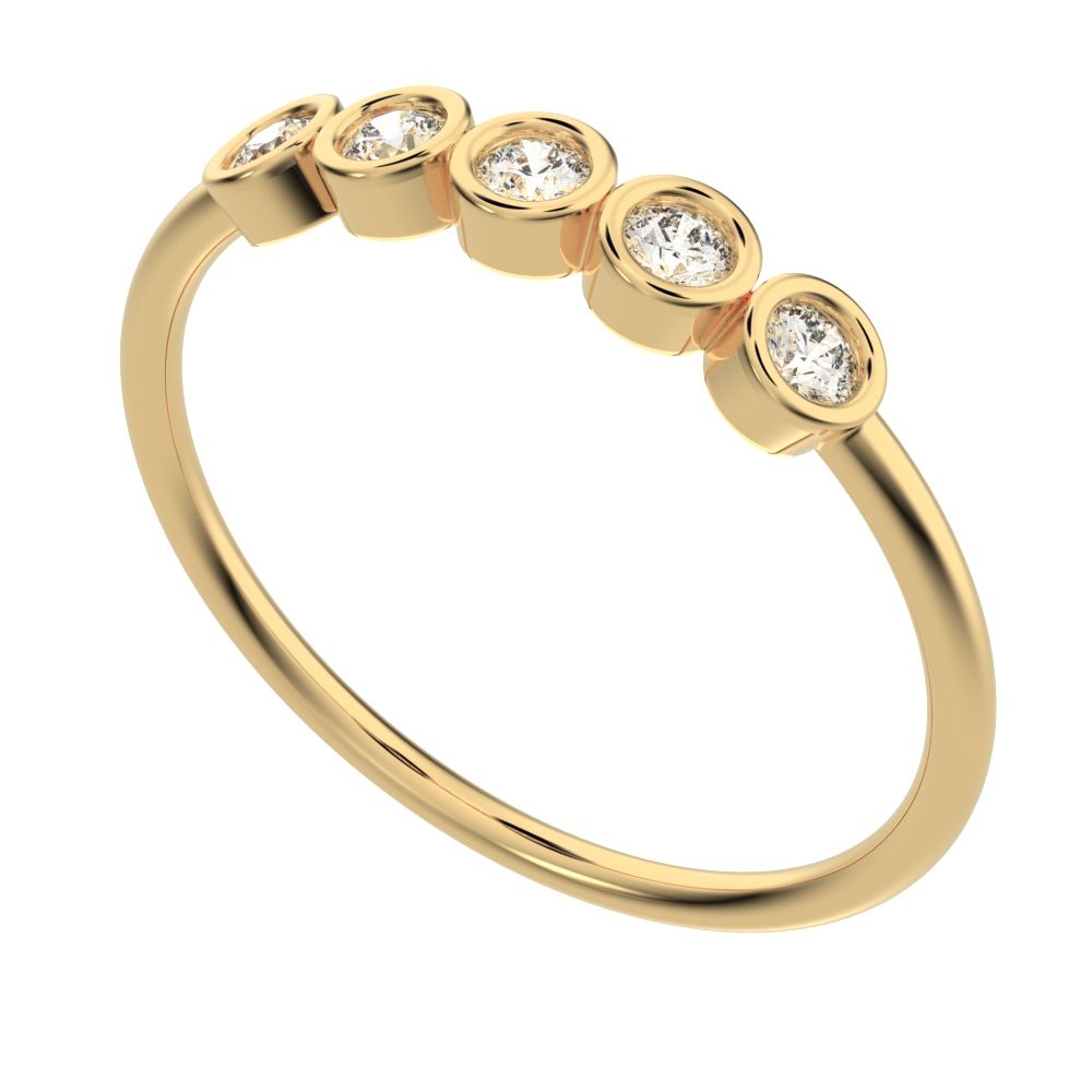 0.15 ct Round Cut Simulated Clear Diamond dainty Stackable Minimalist bezel Half Eternity 14K / 18K Solid Yellow Gold everyday wedding band