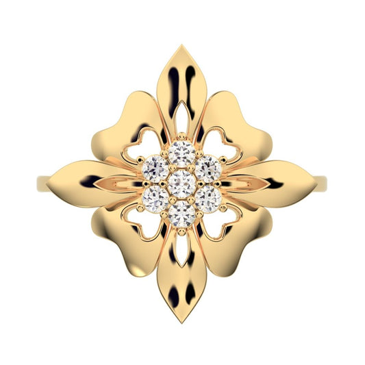 0.105 ct Round Cut Simulated Clear Diamond dainty Minimalist cluster heart floral halo petal 14K / 18K Solid Yellow Gold everyday ring
