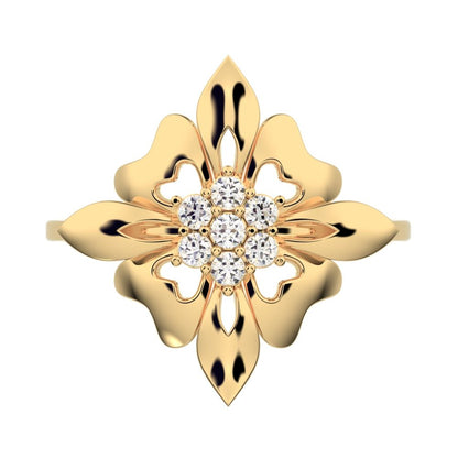 0.105 ct Round Cut Moissanite dainty Minimalist cluster heart floral halo petal 14K / 18K Solid Yellow Gold everyday ring
