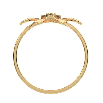 0.105 ct Round Cut Simulated Clear Diamond dainty Minimalist cluster heart floral halo petal 14K / 18K Solid Yellow Gold everyday ring
