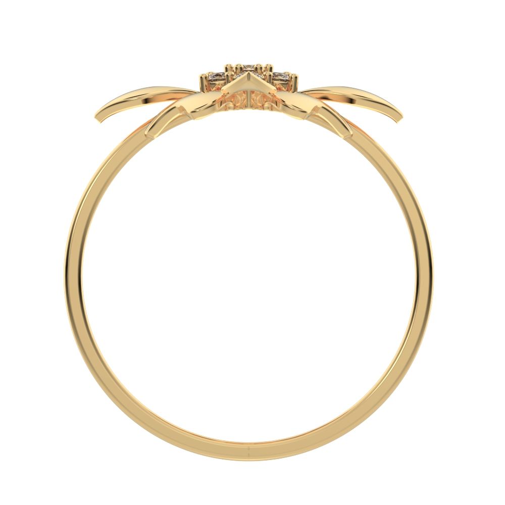0.105 ct Round Cut Moissanite dainty Minimalist cluster heart floral halo petal 14K / 18K Solid Yellow Gold everyday ring