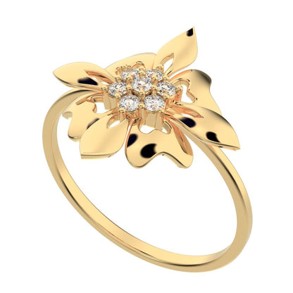0.105 ct Round Cut Simulated Clear Diamond dainty Minimalist cluster heart floral halo petal 14K / 18K Solid Yellow Gold everyday ring