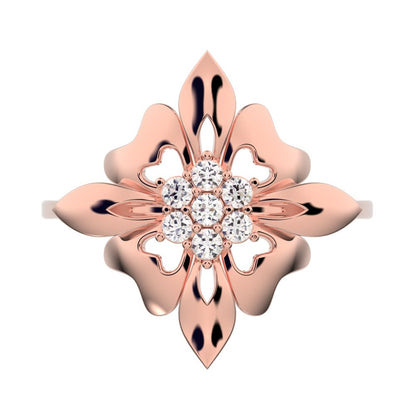 0.105 ct Round Cut Simulated Clear Diamond dainty Minimalist cluster heart floral halo petal 14K / 18K Solid Rose Gold everyday ring