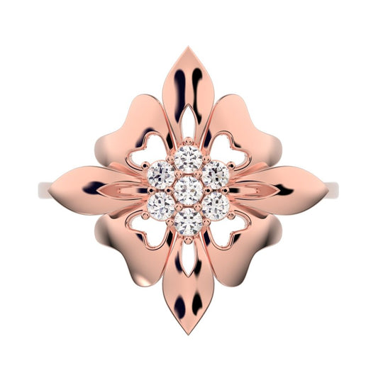 0.105 ct Round Cut Moissanite dainty Minimalist cluster heart floral halo petal 14K / 18K Solid Rose Gold everyday ring