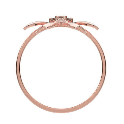 0.105 ct Round Cut Moissanite dainty Minimalist cluster heart floral halo petal 14K / 18K Solid Rose Gold everyday ring