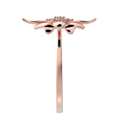 0.105 ct Round Cut Moissanite dainty Minimalist cluster heart floral halo petal 14K / 18K Solid Rose Gold everyday ring