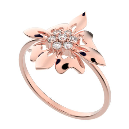 0.105 ct Round Cut Simulated Clear Diamond dainty Minimalist cluster heart floral halo petal 14K / 18K Solid Rose Gold everyday ring
