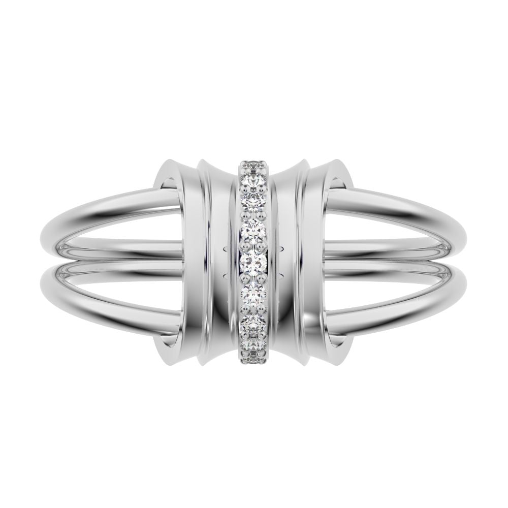 0.055 ct Round Cut Simulated Clear Diamond dainty Minimalist cluster Anxiety split shank Dual-band 14K / 18K Solid White Gold everyday ring