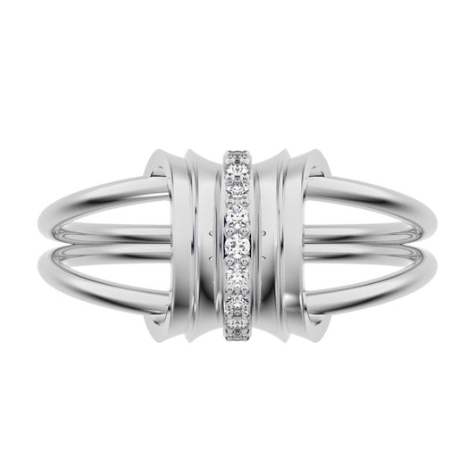 0.055 ct Round Cut Moissanite dainty Minimalist cluster Anxiety split shank Dual-band 14K / 18K Solid White Gold everyday ring