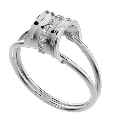 0.055 ct Round Cut Simulated Clear Diamond dainty Minimalist cluster Anxiety split shank Dual-band 14K / 18K Solid White Gold everyday ring