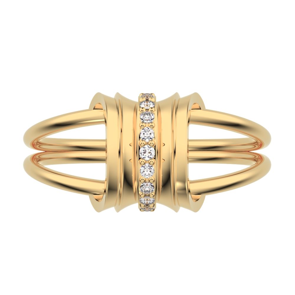 0.055 ct Round Cut Moissanite dainty Minimalist cluster Anxiety split shank Dual-band 14K / 18K Solid Yellow Gold everyday ring