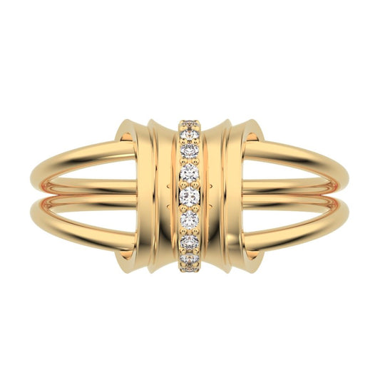 0.055 ct Round Cut Moissanite dainty Minimalist cluster Anxiety split shank Dual-band 14K / 18K Solid Yellow Gold everyday ring