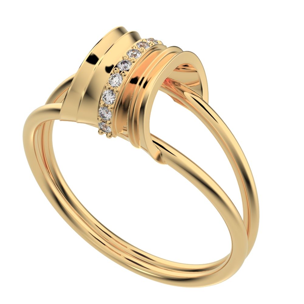 0.055 ct Round Cut Moissanite dainty Minimalist cluster Anxiety split shank Dual-band 14K / 18K Solid Yellow Gold everyday ring