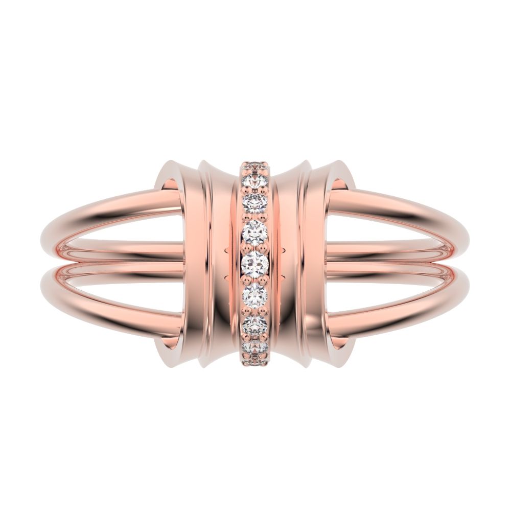 0.055 ct Round Cut Simulated Clear Diamond dainty Minimalist cluster Anxiety split shank Dual-band 14K / 18K Solid Rose Gold everyday ring