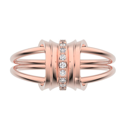 0.055 ct Round Cut Moissanite dainty Minimalist cluster Anxiety split shank Dual-band 14K / 18K Solid Rose Gold everyday ring