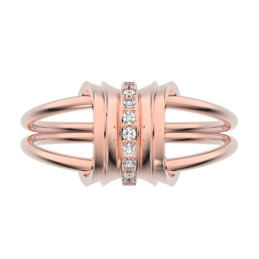 0.055 ct Round Cut Moissanite dainty Minimalist cluster Anxiety split shank Dual-band 14K / 18K Solid Rose Gold everyday ring