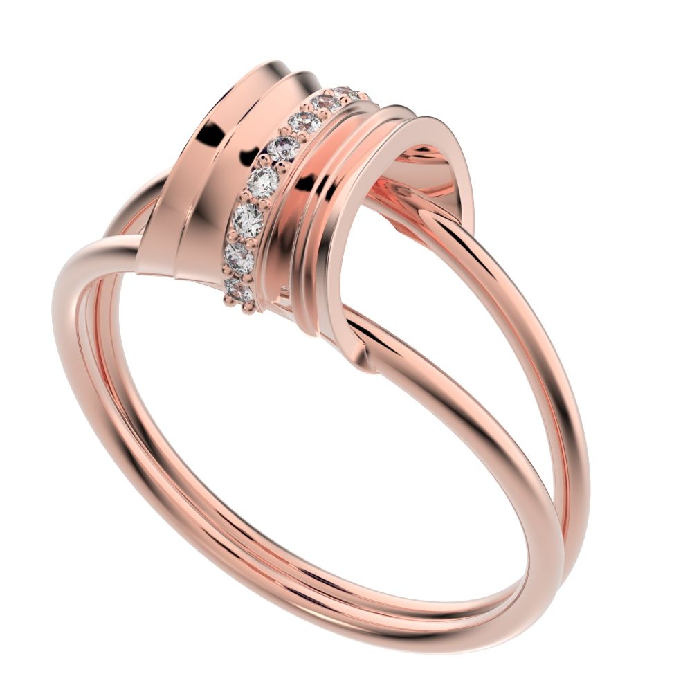 0.055 ct Round Cut Simulated Clear Diamond dainty Minimalist cluster Anxiety split shank Dual-band 14K / 18K Solid Rose Gold everyday ring