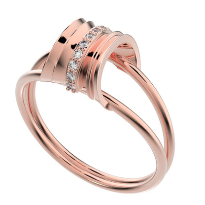 0.055 ct Round Cut Simulated Clear Diamond dainty Minimalist cluster Anxiety split shank Dual-band 14K / 18K Solid Rose Gold everyday ring