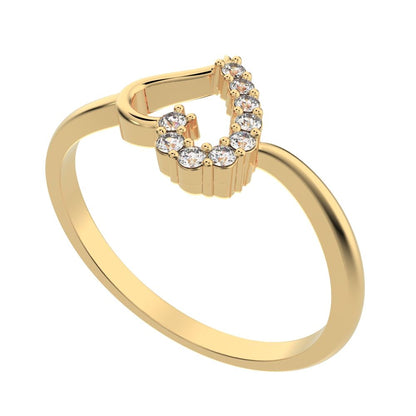 0.11 ct Round Cut Moissanite dainty Minimalist cluster Heart light 14K / 18K Solid Yellow Gold everyday ring