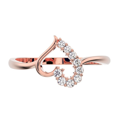 0.11 ct Round Cut Simulated Clear Diamond dainty Minimalist cluster Heart light 14K / 18K Solid Rose Gold everyday ring
