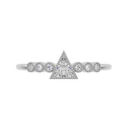 0.39 ct Triangle Cut Simulated Clear Diamond dainty halo Minimalist solitaire with accents pyramid 14K / 18K Solid White Gold everyday ring
