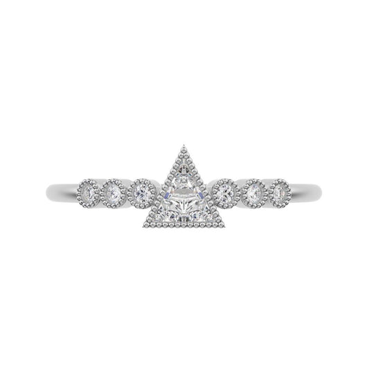 0.39 ct Triangle Cut Simulated Clear Diamond dainty halo Minimalist solitaire with accents pyramid 14K / 18K Solid White Gold everyday ring