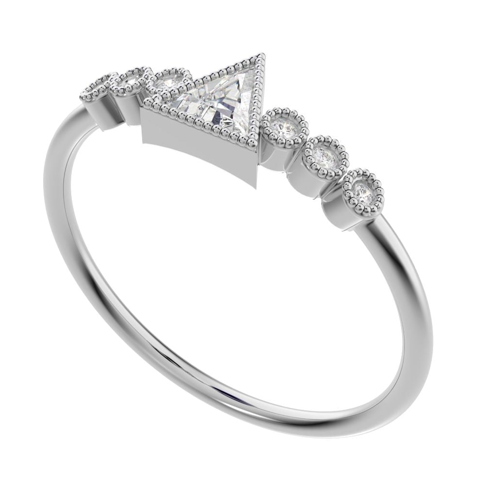 0.39 ct Triangle Cut Simulated Clear Diamond dainty halo Minimalist solitaire with accents pyramid 14K / 18K Solid White Gold everyday ring