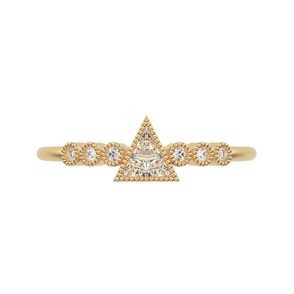 0.39 ct Triangle Cut Simulated Clear Diamond dainty halo Minimalist solitaire with accents 14K / 18K Solid Yellow Gold everyday ring