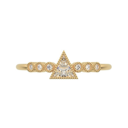 0.39 ct Triangle Cut Simulated Clear Diamond dainty halo Minimalist solitaire with accents 14K / 18K Solid Yellow Gold everyday ring