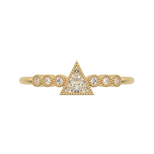 0.39 ct Triangle Cut Moissanite dainty halo Minimalist solitaire with accents milgrain pyramid 14K / 18K Solid Yellow Gold everyday ring