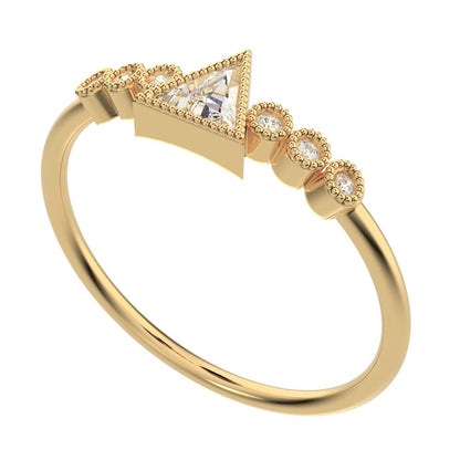 0.39 ct Triangle Cut Simulated Clear Diamond dainty halo Minimalist solitaire with accents 14K / 18K Solid Yellow Gold everyday ring
