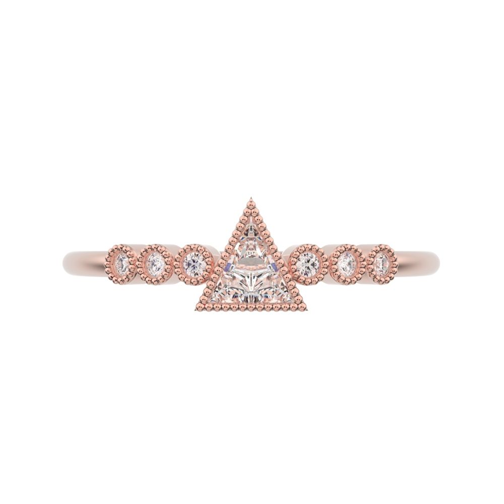 0.39 ct Triangle Cut Simulated Clear Diamond dainty halo Minimalist solitaire with accents pyramid 14K / 18K Solid Rose Gold everyday ring