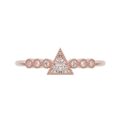 0.39 ct Triangle Cut Simulated Clear Diamond dainty halo Minimalist solitaire with accents pyramid 14K / 18K Solid Rose Gold everyday ring