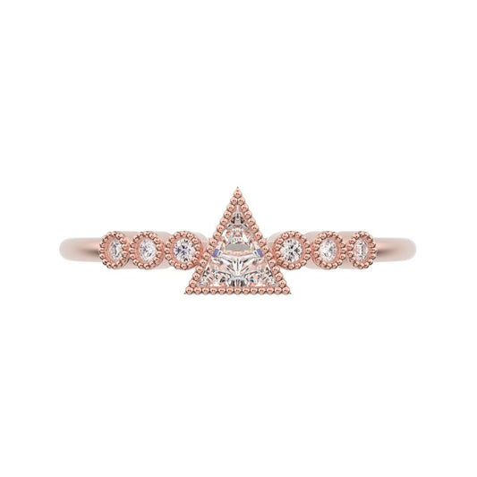 0.39 ct Triangle Cut Moissanite dainty halo Minimalist solitaire with accents milgrain pyramid 14K / 18K Solid Rose Gold everyday ring