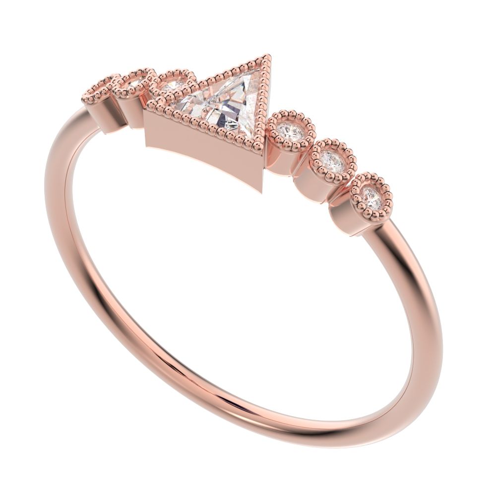 0.39 ct Triangle Cut Simulated Clear Diamond dainty halo Minimalist solitaire with accents pyramid 14K / 18K Solid Rose Gold everyday ring