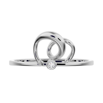 0.01 ct Round Cut Moissanite dainty Minimalist bezel knot Stackable twist Cocktail Abstract 14K / 18K Solid White Gold everyday ring