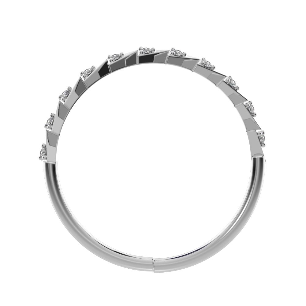 0.055 ct Round Cut Simulated Clear Diamond dainty Minimalist Stackable Arrow Half Eternity 14K / 18K Solid White Gold everyday wedding band