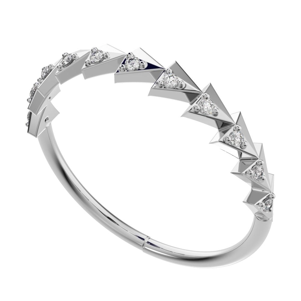 0.055 ct Round Cut Simulated Clear Diamond dainty Minimalist Stackable Arrow Half Eternity 14K / 18K Solid White Gold everyday wedding band