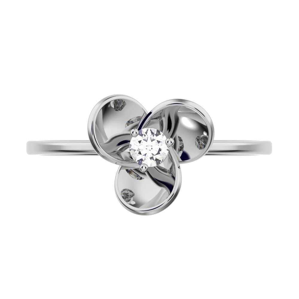 0.06 ct Round Cut Moissanite dainty Minimalist floral halo light Cocktail 14K / 18K Solid White Gold everyday ring