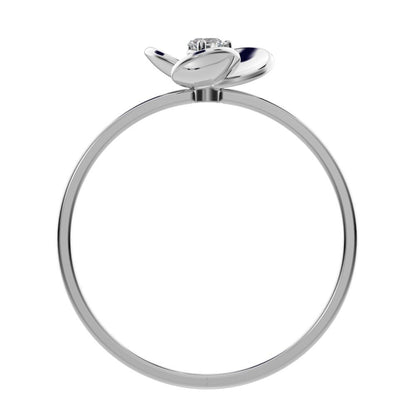 0.06 ct Round Cut Moissanite dainty Minimalist floral halo light Cocktail 14K / 18K Solid White Gold everyday ring
