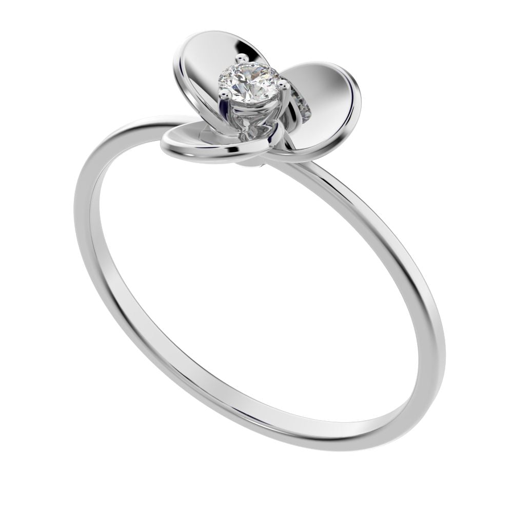 0.06 ct Round Cut Moissanite dainty Minimalist floral halo light Cocktail 14K / 18K Solid White Gold everyday ring