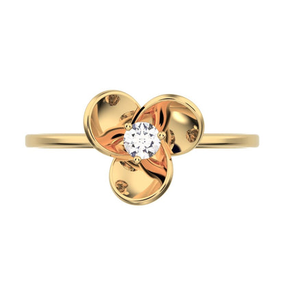 0.06 ct Round Cut Moissanite dainty Minimalist floral halo light Cocktail 14K / 18K Solid Yellow Gold everyday ring