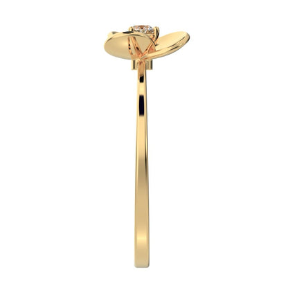 0.06 ct Round Cut Simulated Clear Diamond dainty Minimalist floral halo light Cocktail 14K / 18K Solid Yellow Gold everyday ring