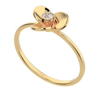 0.06 ct Round Cut Simulated Clear Diamond dainty Minimalist floral halo light Cocktail 14K / 18K Solid Yellow Gold everyday ring